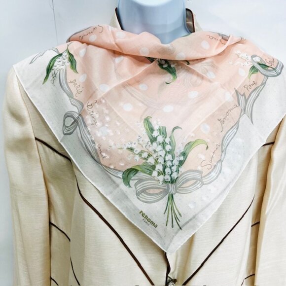 (2) New Renoma Miniscarf/ handkerchiefs 17"  white pink floral cotton made (12) - Picture 3 of 7